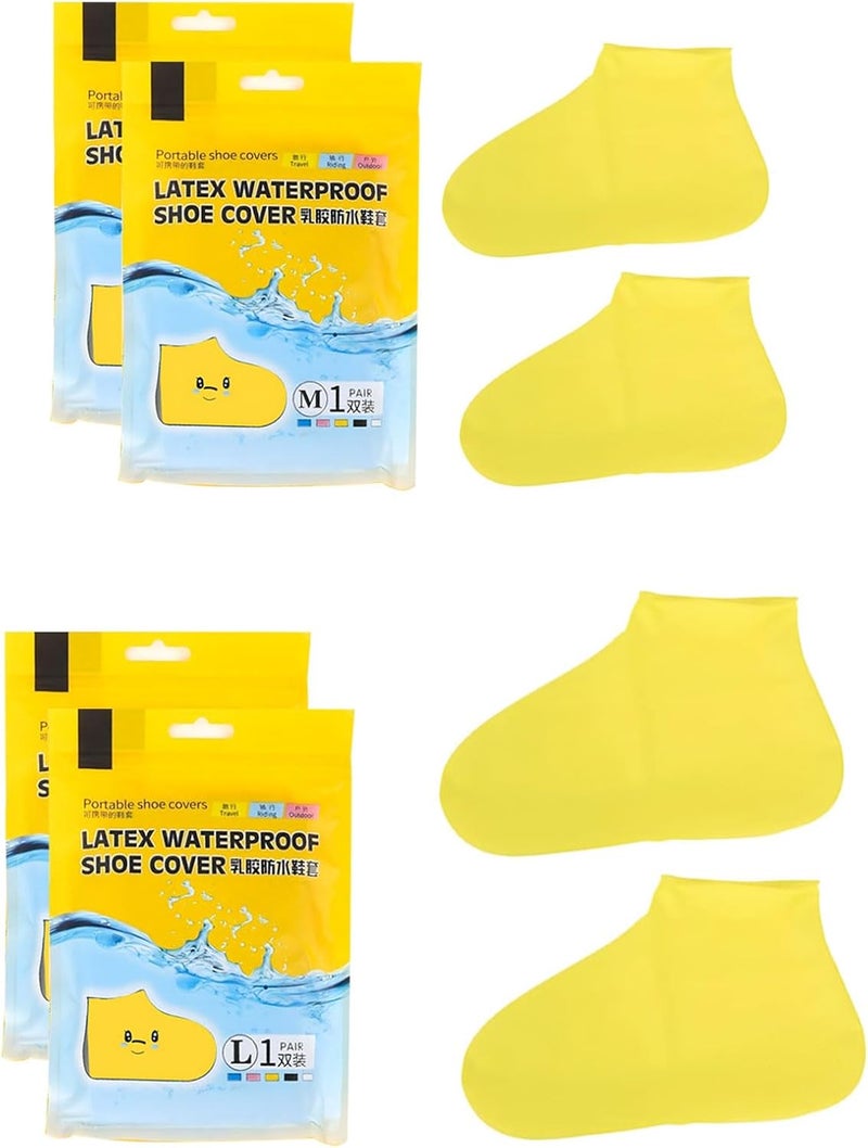 Bomxmon 4-Pack Rain Shoe Covers, Non-Slip Waterproof Boot Protectors for Climb Snow Rain and Mud (M&L, Yellow) - Image 1